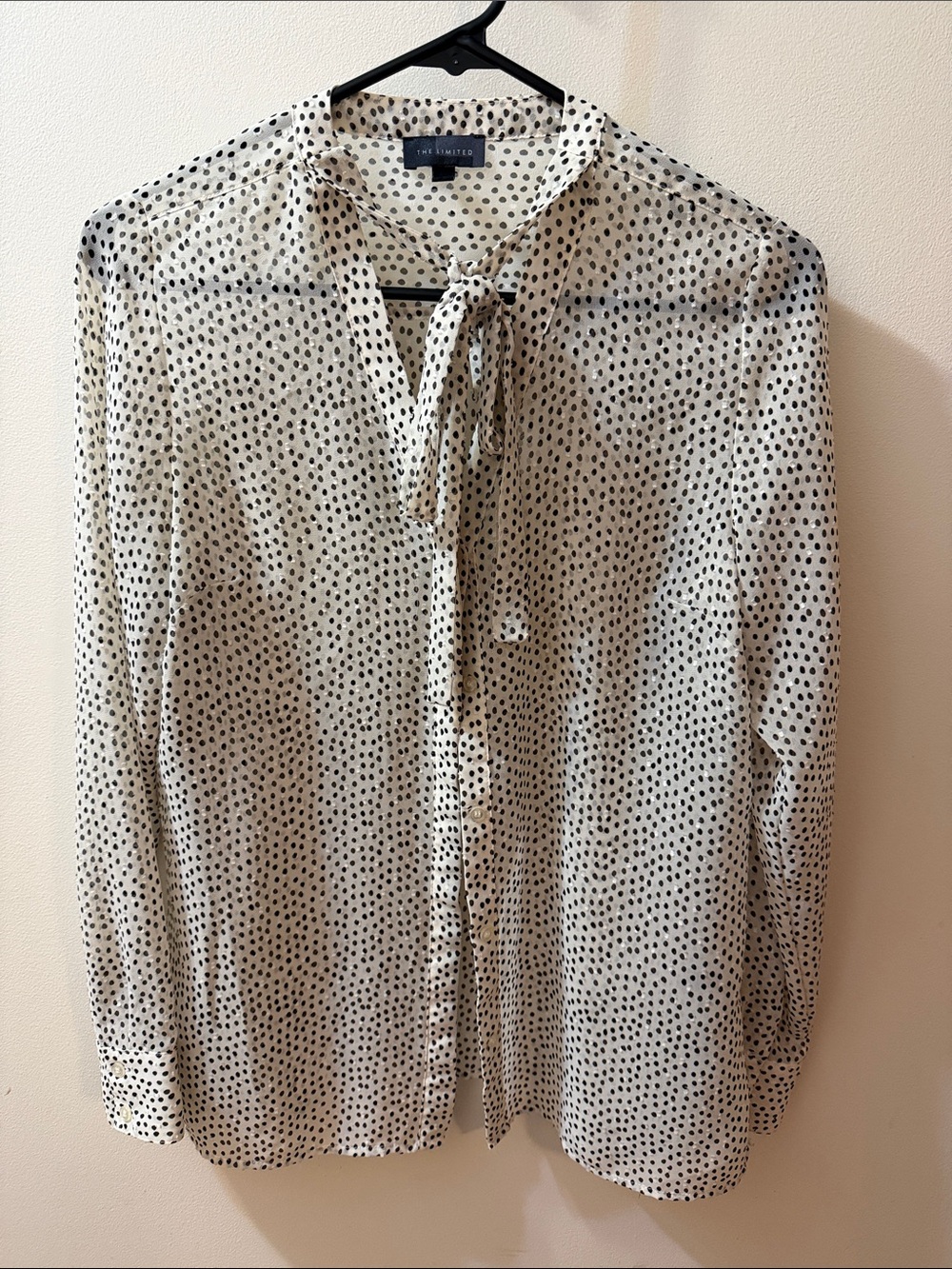 The Limited Black Polka Dot Tie-Neck Blouse on Cream